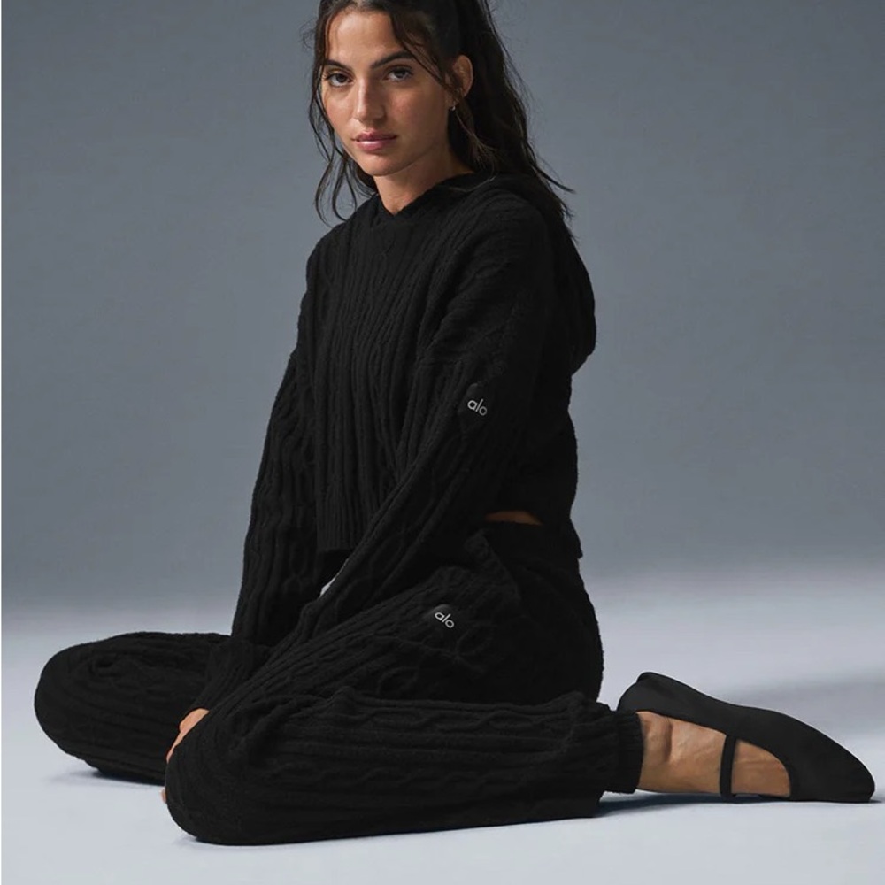ALO Yoga Black Cable Knit winter bless hoodie - Picture 2 of 5